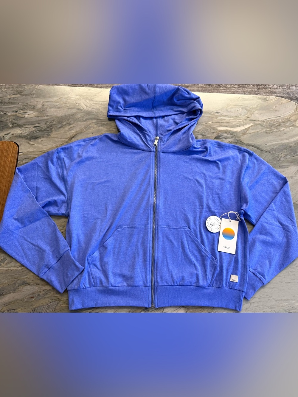 Vuori Halo Modern Full Zip Hoodie Bright Iris Heather Women’s Medium NWT